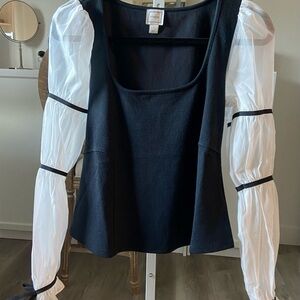 Maeve Balloon-Sleeve Black and White Women's Top